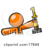 Clipart Illustration Of A Proud Orange Business Man Holding Up A First Place Trophy