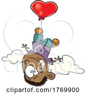 Poster, Art Print Of Cartoon Boy Floating Away With A Heart Balloon