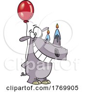 Poster, Art Print Of Cartoon Birthday Rhinoceros With Candle Horns And A Balloon