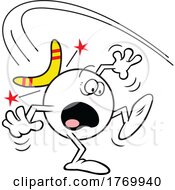 Cartoon Surprised Moodie Character Being Hit With A Boomerang What Goes Around Comes Around