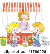 Poster, Art Print Of Cartoon Children Eating Popsicles At A Food Cart