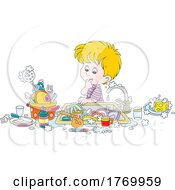 Poster, Art Print Of Cartoon Boy Looking At Dishes