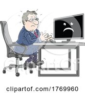 Cartoon White Businessman With Computer Problems