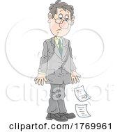 Cartoon White Businessman Dropping Documents After Being Fired