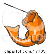 Clipart Illustration Of An Orange Fish Jumping Up And Biting A Hook On A Fishing Line