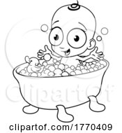 Cute Cartoon Baby Eating Food With Spoon And Bowl by AtStockIllustration