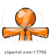 Clipart Illustration Of An Orange Businessman Wearing A Tie Facing Front And Holding His Arms Out At His Sides Perhaps Ready To Hug Someone Or Symbolizing Freedom After A Long Day At Work by Leo Blanchette