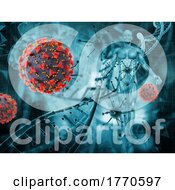 Poster, Art Print Of 3d Medical Background With Male Figure And Covid 19 Virus Cells