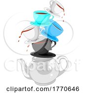 Poster, Art Print Of Unstable Stack Of Spilling Teacups On A Pot