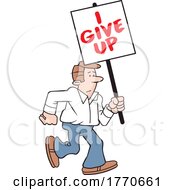 Cartoon Guy Carrying An I Give Up Sign