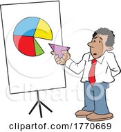 Cartoon Man Holding A Piece To A Pie Chart