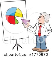 Cartoon Guy Holding A Piece To A Pie Chart