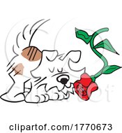 Poster, Art Print Of Cartoon Dog Smelling A Rose