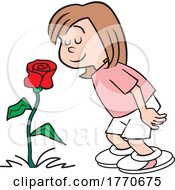 Cartoon Girl Smelling A Rose