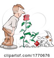 Cartoon Guy And Dog Smelling The Roses