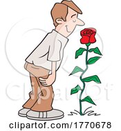 Cartoon Guy Smelling A Rose