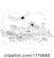 Poster, Art Print Of Cartoon Black And White Cat Eating Junk Food In A Messy Room