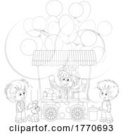 Poster, Art Print Of Cartoon Black And White Clown Serving Ice Cream To Kids