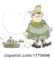 Cartoon Angry Military General With A Toy Tank by Alex Bannykh