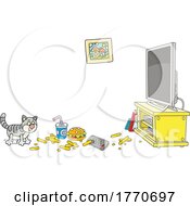 Cartoon Cat Eating Junk Food In A Messy Room