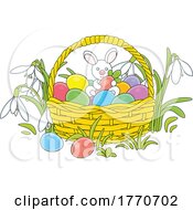 Poster, Art Print Of Cartoon Easter Basket And Snowdrop Flowers