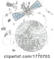 Poster, Art Print Of Broken Satellite Orbiting Around The Moon