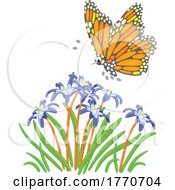 Poster, Art Print Of Cartoon Butterfly And Spring Flowers