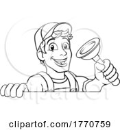 Poster, Art Print Of Plumber Cartoon Plumbing Drain Plunger Handyman
