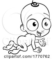 Cute Cartoon Baby Eating Food With Spoon And Bowl
