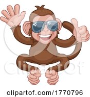 Monkey Sunglasses Waving Thumbs Up Cartoon Animal