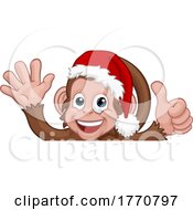 Poster, Art Print Of Christmas Monkey Cartoon Character In Santa Hat