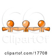 Three Orange Businessmen Wearing Ties Standing Arm To Arm Symbolizing Team Work Support Interlinking Interventions Etc by Leo Blanchette