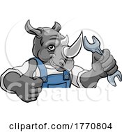Poster, Art Print Of Rhino Plumber Or Mechanic Holding Spanner