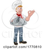 Chef Cook Man Cartoon Holding A Dome Tray by AtStockIllustration