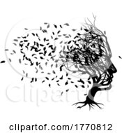 Optical Illusion Tree Face With Leaves Blowing by AtStockIllustration
