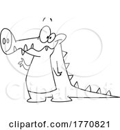Poster, Art Print Of Cartoon Black And White Waving Crocodile