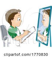 Poster, Art Print Of Boy Draing A Self Portrait From A Mirror