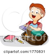 Poster, Art Print Of School Boy Filling Or Emptying His Backpack