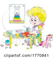 Poster, Art Print Of Cartoon Girl Cutting Shapes From Paper