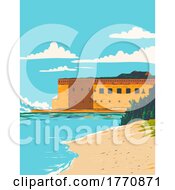 Dry Tortugas National Park With Fort Jefferson West Of Key West In The Gulf Of Mexico Florida USA WPA Poster Art