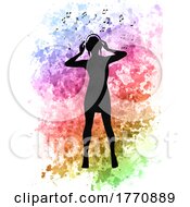 Poster, Art Print Of Silhouette Of A Female Listening To Music On Watercolour Background