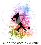 Poster, Art Print Of Silhouette Of A Football Soccer Player On Watercolour Background 0402