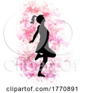 Silhouette Of A Skipping Girl On A Pink Watercolour Background