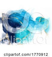 Poster, Art Print Of Hand Painted Alcohol Ink Background With Gold Glitter Stars