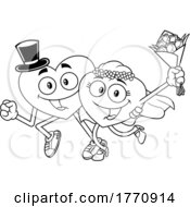 Poster, Art Print Of Cartoon Black And White Heart Mascot Character Couple Getting Married