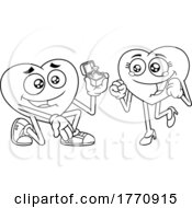 Poster, Art Print Of Cartoon Black And White Heart Mascot Character Proposing To His Love