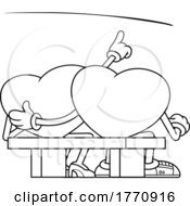 Cartoon Black And White Heart Mascot Character Couple Sitting On A Bench And Star Gazing