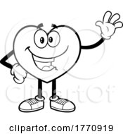 Poster, Art Print Of Cartoon Black And White Heart Mascot Character Waving