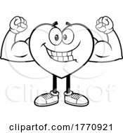 Cartoon Black And White Heart Mascot Character Flexing