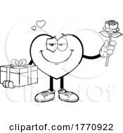 Poster, Art Print Of Cartoon Black And White Heart Mascot Character Valentine
